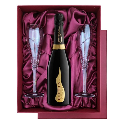 Bottega Vino dei Poeti Prosecco 75cl in Red Luxury Presentation Set With Flutes